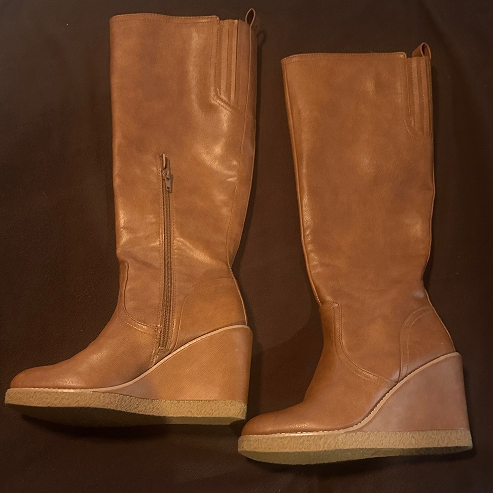 Zodiac Tan Wedge Knee-High Boots